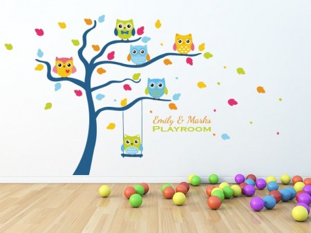 Playroom owl tree wall decal