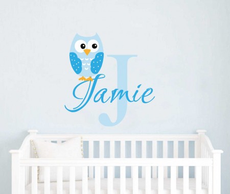 Personalised owl name initial wall decal