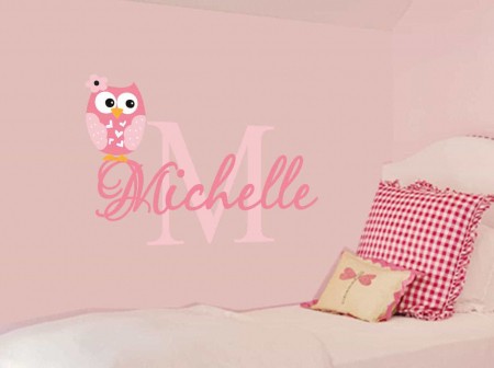 Personalised owl name initial wall decal