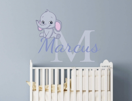 Personalised name baby elephant wall decal