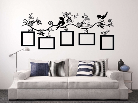 Bird photo frame branch wall decal