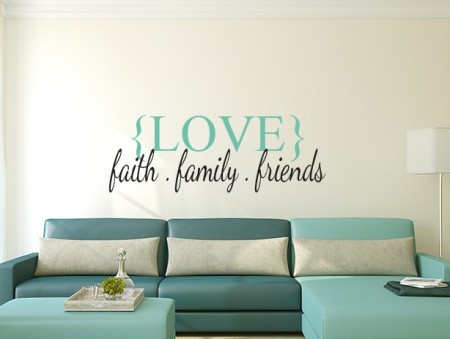 Autocollant Mural FAITH FAMILY FRIENDS - Stickers Déco Lettering Contemporain