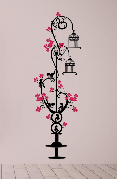 Bird cage post wall decal