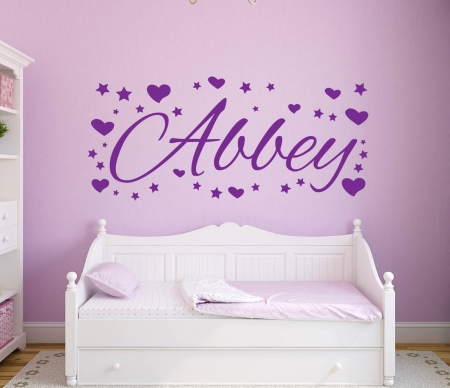Personalised name hearts and stars wall decal