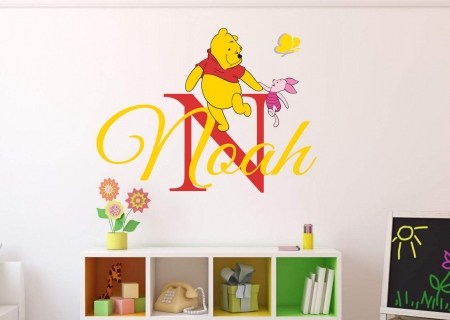 Personalised name winnie and piglet wall decal