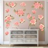 Pink Rose Flower Wall Decal Set, Pretty Pink Graphic Flower Wall Decal Set, wall decal, wall sticker, wall decals ireland, flower wall stickers,
