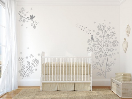 Flower Vine Bird Branches Wall Decal, Flower Vine Branches Wall Decal, Decal, , Elegant tree Wall Decal, Baby Nursery wall decal, Wall Art Baby Wall Decals, Baby Nursery decal,