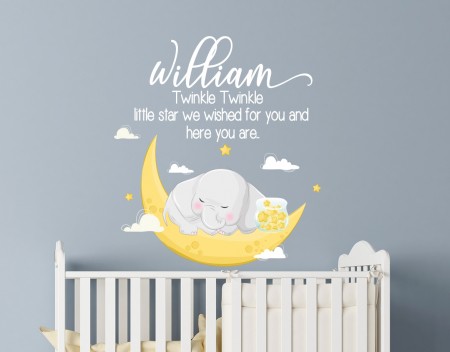 Personalised Little Star Elephant on Moon Wall Decal